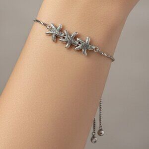 Adjustable Slider Bracelet Silver Starfish